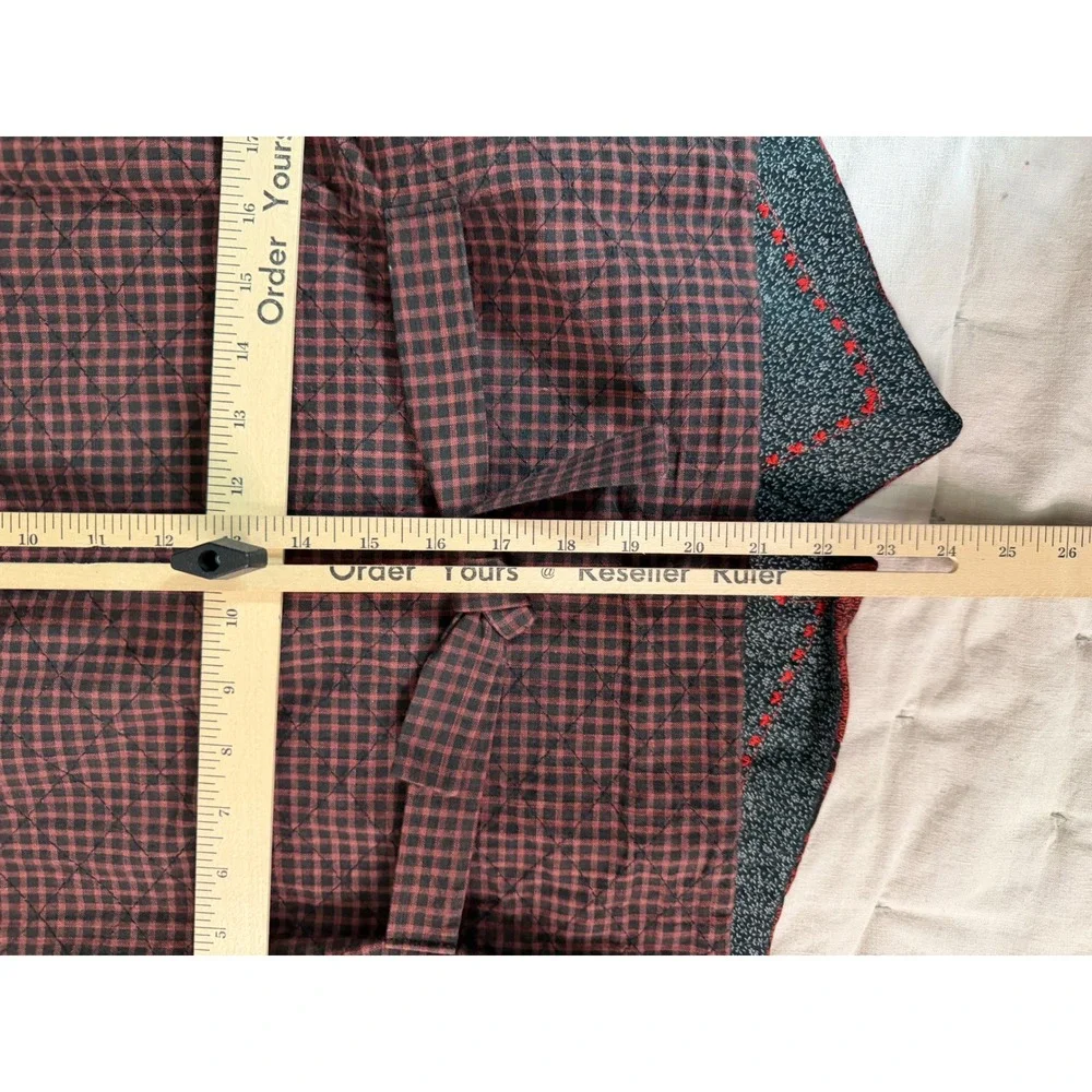 Handmade Vest‎ Quilted Patchwork Village  L/XL Burgundy Folk Art Cottagecore